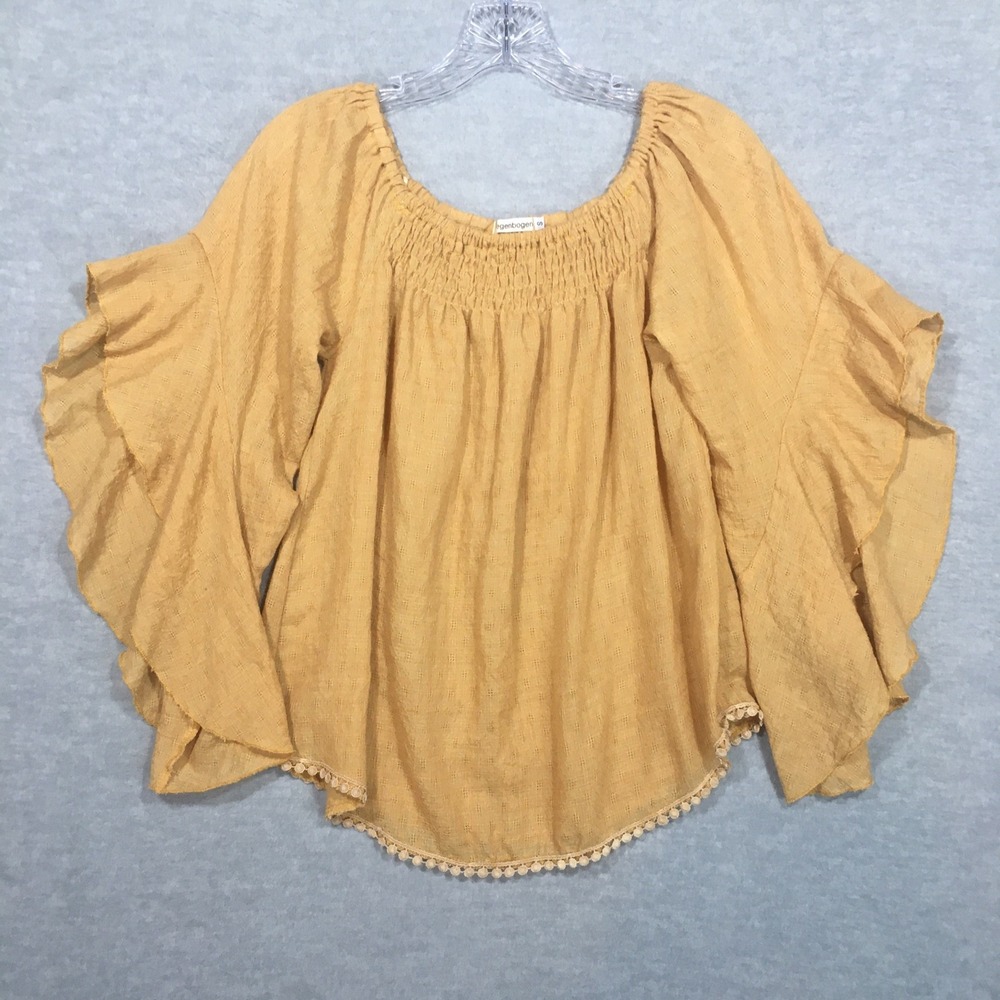 Regenbogen S Goldenrod Fairy Blouse Flutter Bell Sleeve Pleated Boho Hippie FLAW